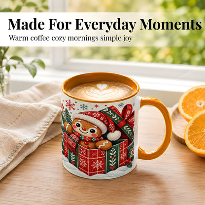 #pl[11oz|Orange] Christmas Gingerbread Coffee Mug, Folk Holiday Cookie Mug, Ceramic Cup