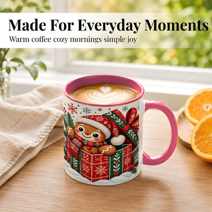 #pl[11oz|Pink] Christmas Gingerbread Coffee Mug, Folk Holiday Cookie Mug, Ceramic Cup