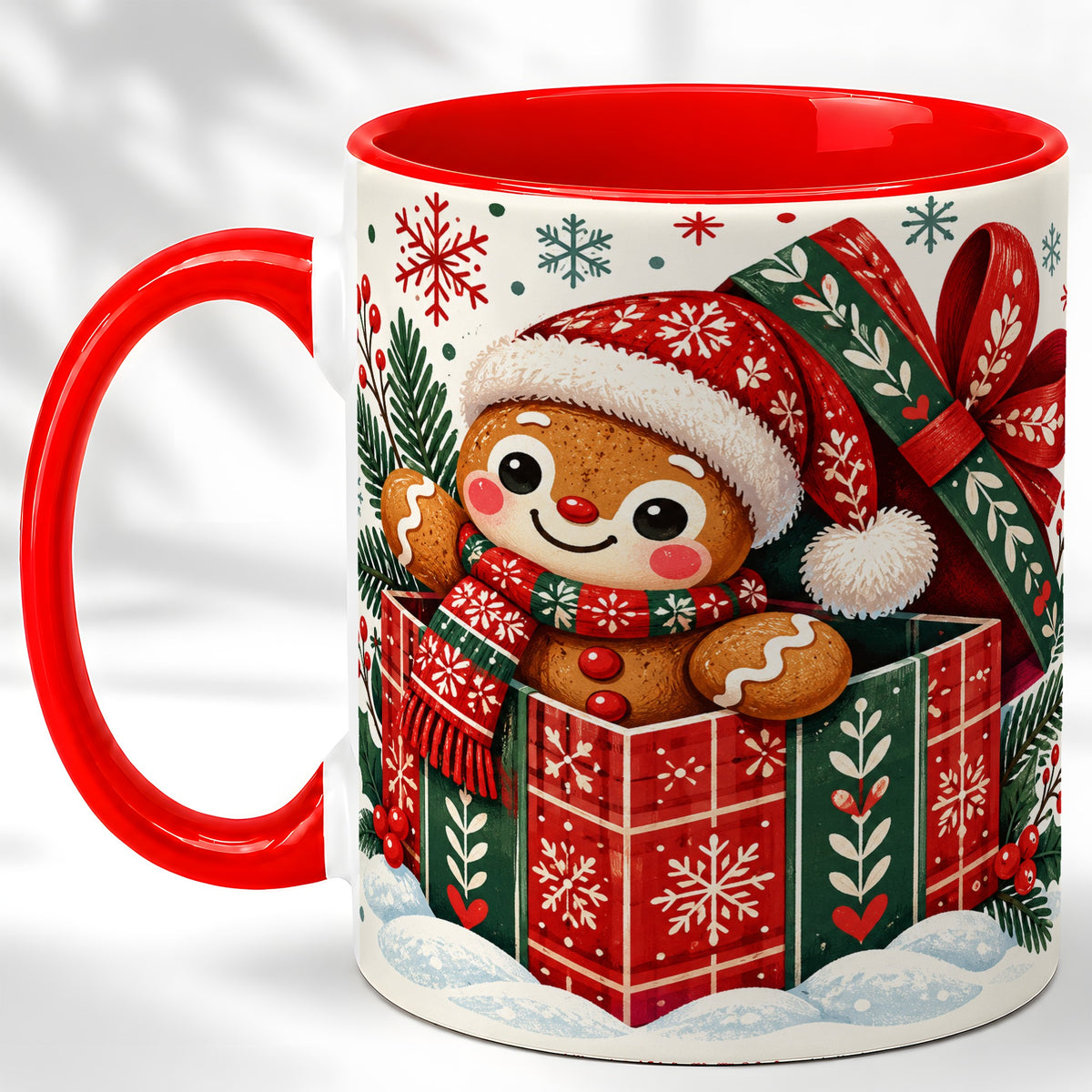 Christmas Gingerbread Coffee Mug, Folk Holiday Cookie Mug, Ceramic Cup
