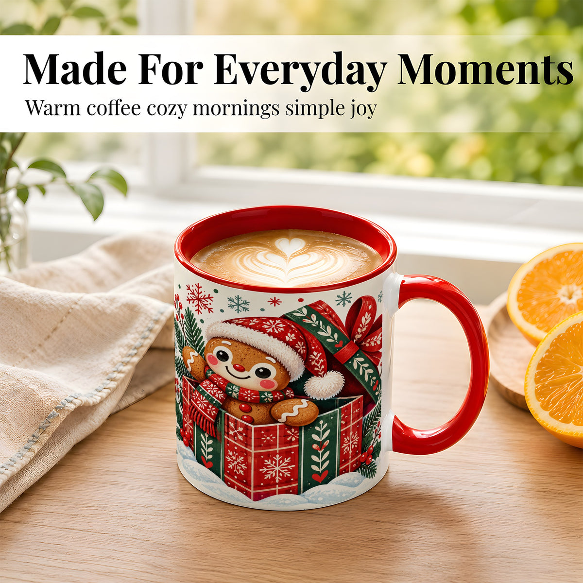#pl[11oz|Red] Christmas Gingerbread Coffee Mug, Folk Holiday Cookie Mug, Ceramic Cup