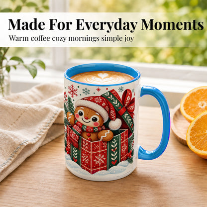 #pl[15oz|Blue] Christmas Gingerbread Coffee Mug, Folk Holiday Cookie Mug, Ceramic Cup