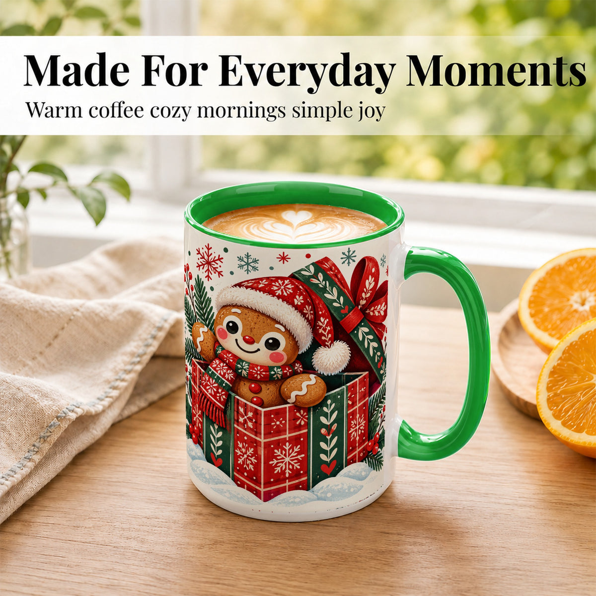 #pl[15oz|Green] Christmas Gingerbread Coffee Mug, Folk Holiday Cookie Mug, Ceramic Cup