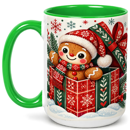 #pl[15oz|Green] Christmas Gingerbread Coffee Mug, Folk Holiday Cookie Mug, Ceramic Cup