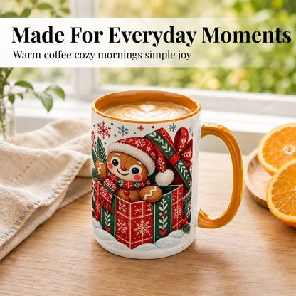 #pl[15oz|Orange] Christmas Gingerbread Coffee Mug, Folk Holiday Cookie Mug, Ceramic Cup