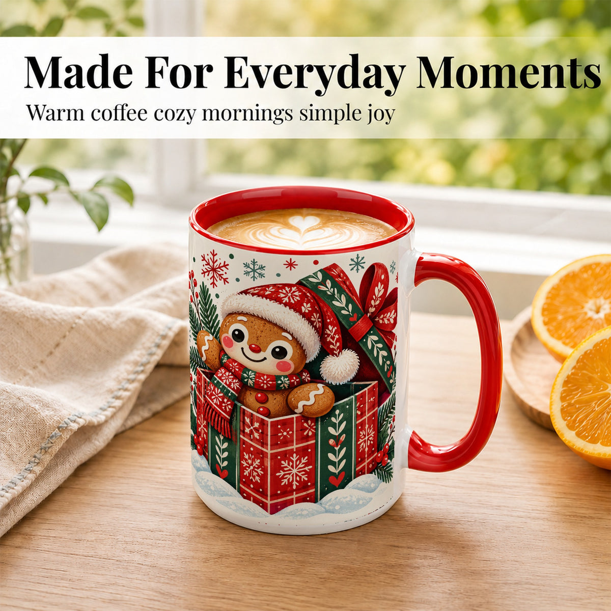 #pl[15oz|Red] Christmas Gingerbread Coffee Mug, Folk Holiday Cookie Mug, Ceramic Cup