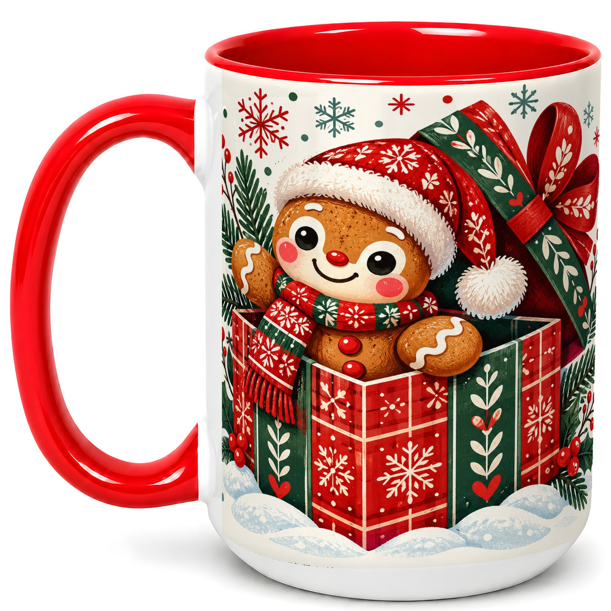 #pl[15oz|Red] Christmas Gingerbread Coffee Mug, Folk Holiday Cookie Mug, Ceramic Cup