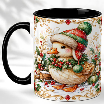 #pl[11oz|Black] Christmas Duck Coffee Mug, Jeweled Winter Duck Mug, Ceramic Cup