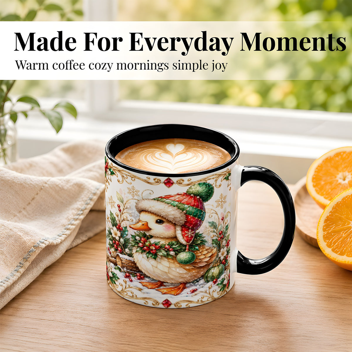#pl[11oz|Black] Christmas Duck Coffee Mug, Jeweled Winter Duck Mug, Ceramic Cup