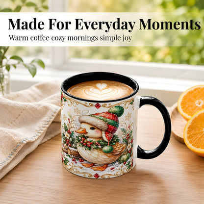 #pl[11oz|Black] Christmas Duck Coffee Mug, Jeweled Winter Duck Mug, Ceramic Cup