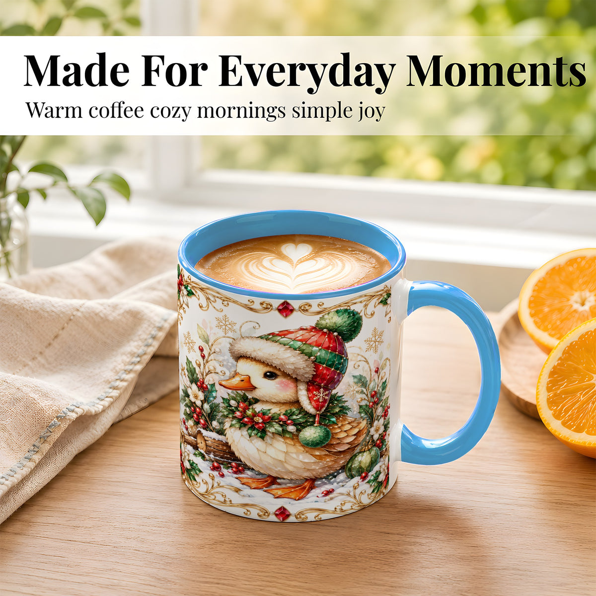 #pl[11oz|Blue] Christmas Duck Coffee Mug, Jeweled Winter Duck Mug, Ceramic Cup