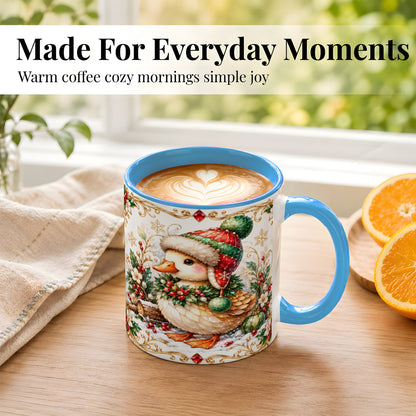 #pl[11oz|Blue] Christmas Duck Coffee Mug, Jeweled Winter Duck Mug, Ceramic Cup