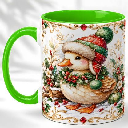 #pl[11oz|Green] Christmas Duck Coffee Mug, Jeweled Winter Duck Mug, Ceramic Cup