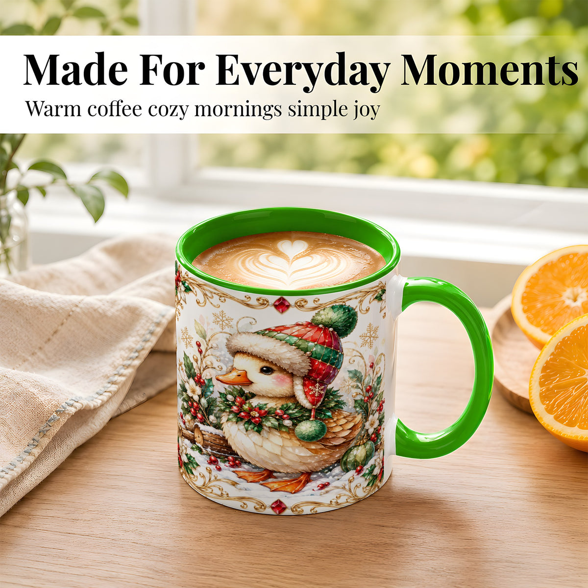 #pl[11oz|Green] Christmas Duck Coffee Mug, Jeweled Winter Duck Mug, Ceramic Cup