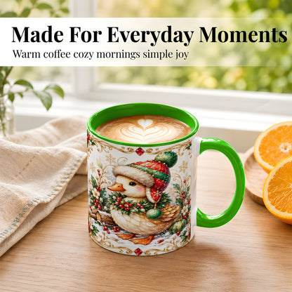 #pl[11oz|Green] Christmas Duck Coffee Mug, Jeweled Winter Duck Mug, Ceramic Cup