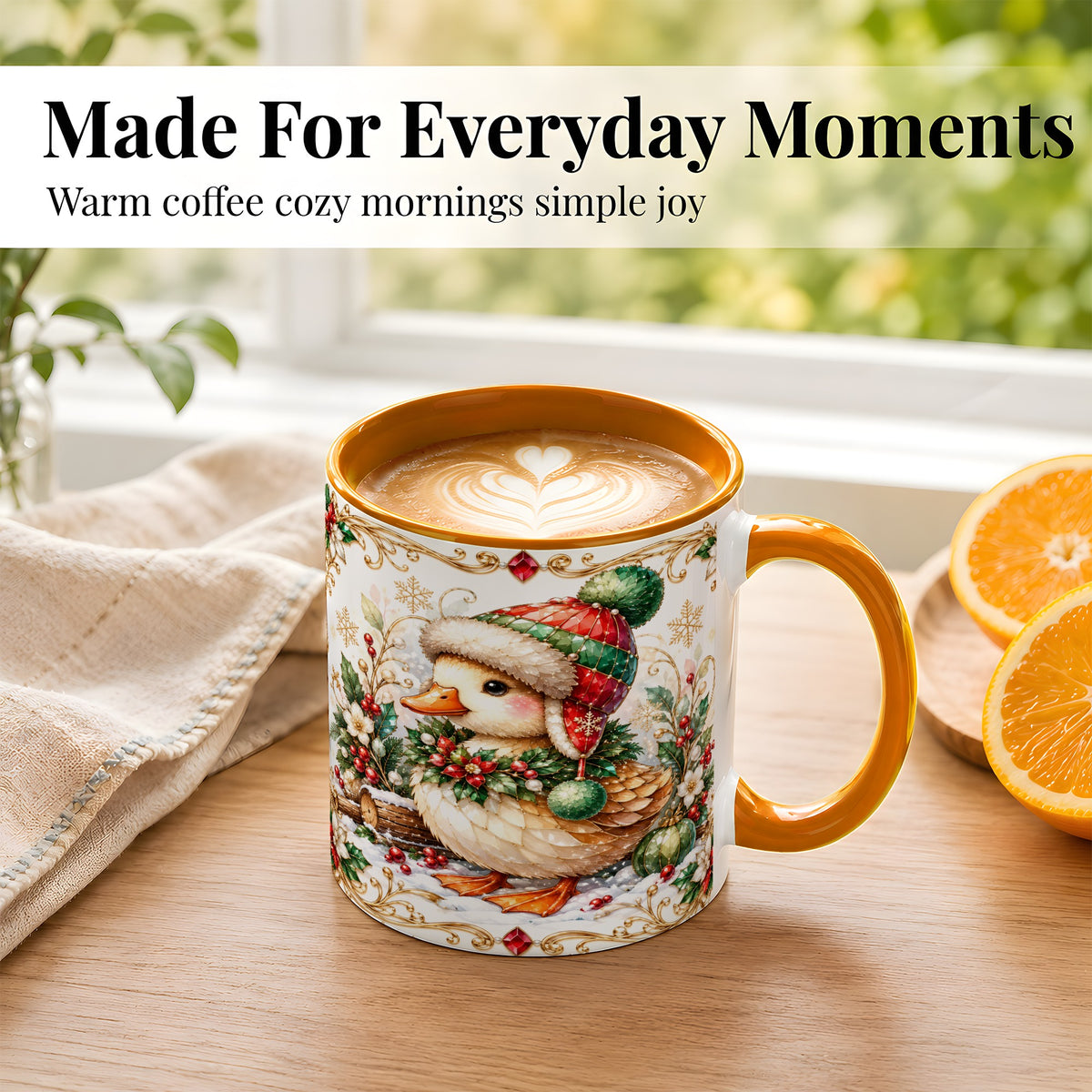 #pl[11oz|Orange] Christmas Duck Coffee Mug, Jeweled Winter Duck Mug, Ceramic Cup