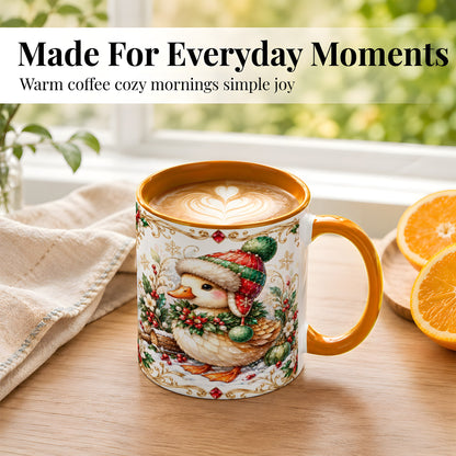 #pl[11oz|Orange] Christmas Duck Coffee Mug, Jeweled Winter Duck Mug, Ceramic Cup