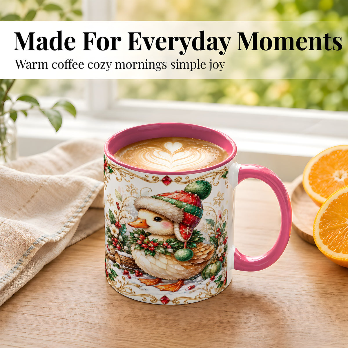 #pl[11oz|Pink] Christmas Duck Coffee Mug, Jeweled Winter Duck Mug, Ceramic Cup