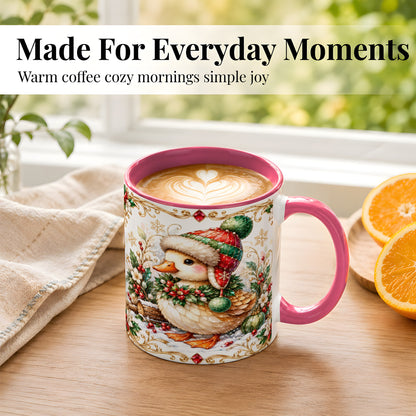 #pl[11oz|Pink] Christmas Duck Coffee Mug, Jeweled Winter Duck Mug, Ceramic Cup