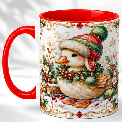 Christmas Duck Coffee Mug, Jeweled Winter Duck Mug, Ceramic Cup