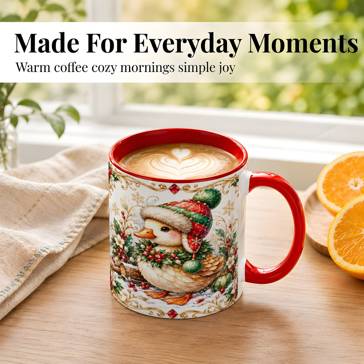 #pl[11oz|Red] Christmas Duck Coffee Mug, Jeweled Winter Duck Mug, Ceramic Cup