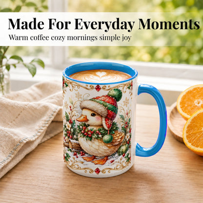 #pl[15oz|Blue] Christmas Duck Coffee Mug, Jeweled Winter Duck Mug, Ceramic Cup