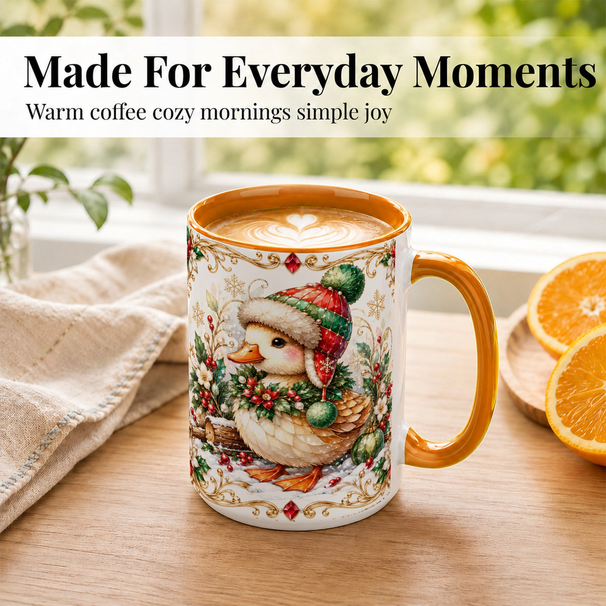 #pl[15oz|Orange] Christmas Duck Coffee Mug, Jeweled Winter Duck Mug, Ceramic Cup