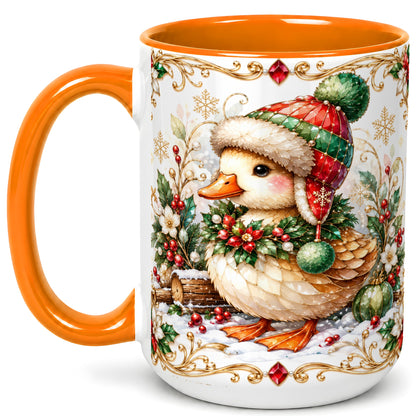 #pl[15oz|Orange] Christmas Duck Coffee Mug, Jeweled Winter Duck Mug, Ceramic Cup