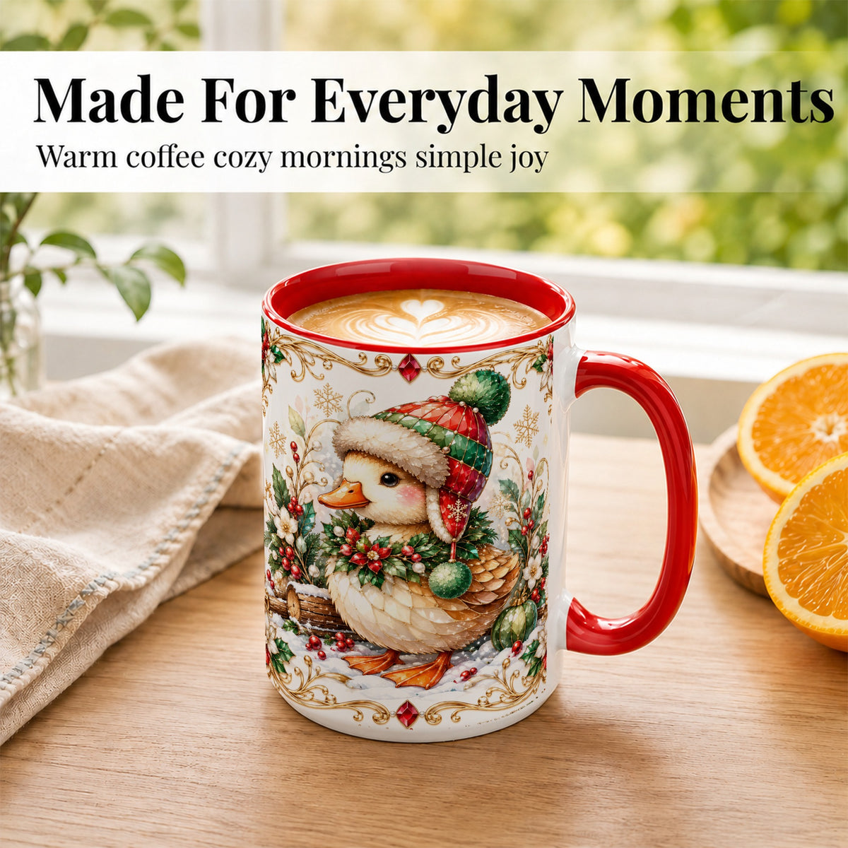 #pl[15oz|Red] Christmas Duck Coffee Mug, Jeweled Winter Duck Mug, Ceramic Cup