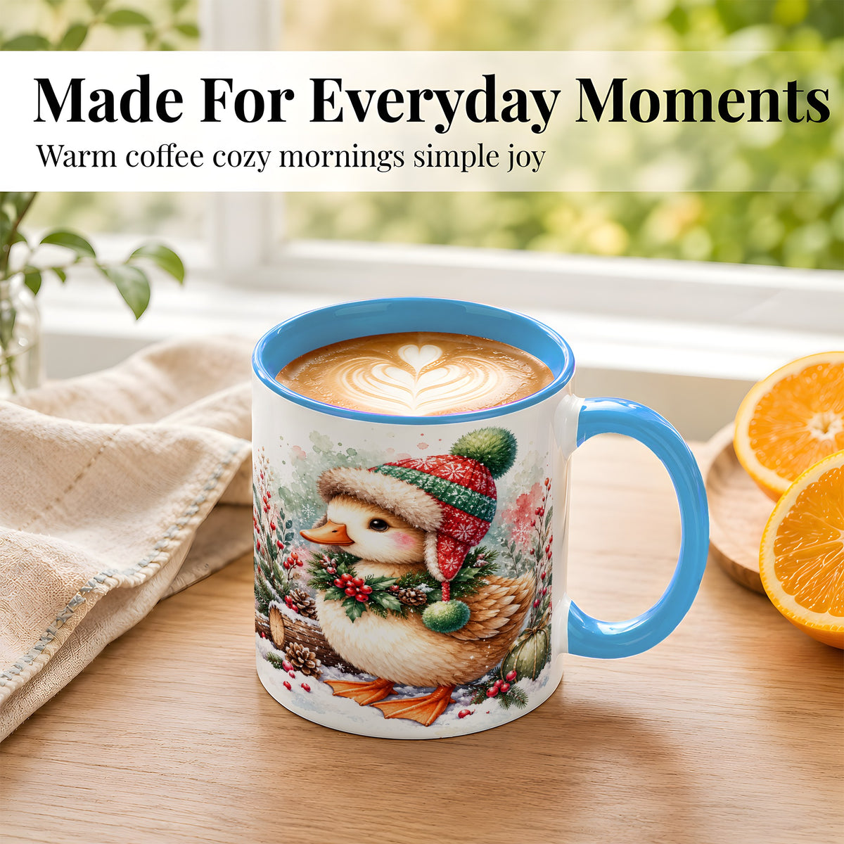 #pl[11oz|Blue] Christmas Duck Coffee Mug, Watercolor Winter Duck Mug, Ceramic Cup