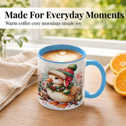 #pl[11oz|Blue] Christmas Duck Coffee Mug, Watercolor Winter Duck Mug, Ceramic Cup