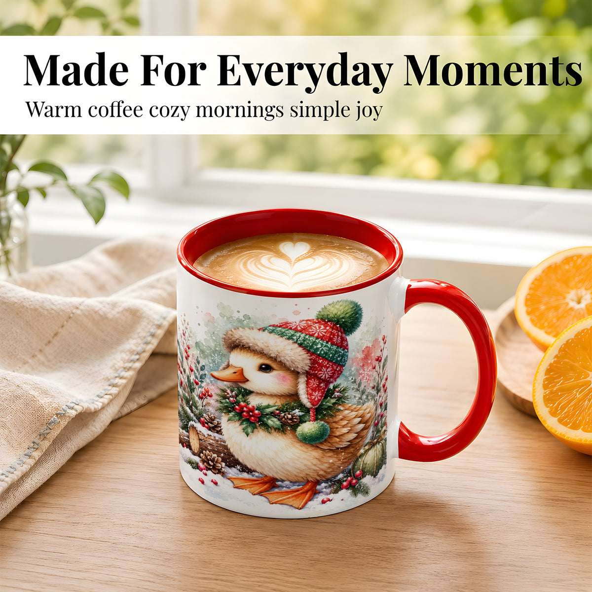 #pl[11oz|Red] Christmas Duck Coffee Mug, Watercolor Winter Duck Mug, Ceramic Cup