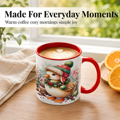 #pl[11oz|Red] Christmas Duck Coffee Mug, Watercolor Winter Duck Mug, Ceramic Cup