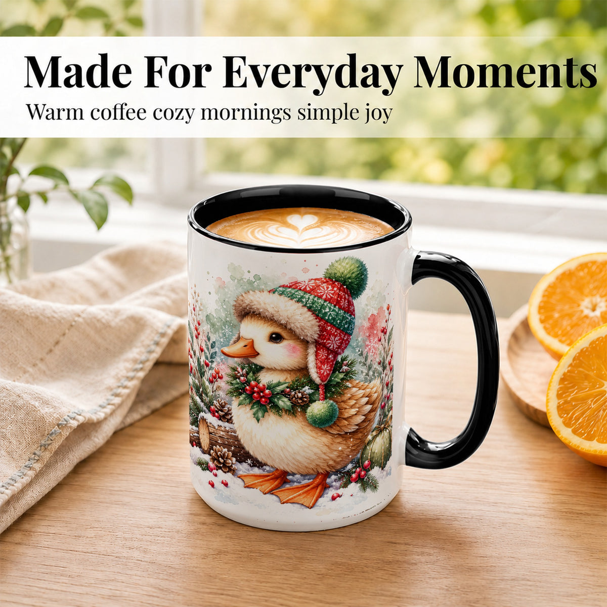 #pl[15oz|Black] Christmas Duck Coffee Mug, Watercolor Winter Duck Mug, Ceramic Cup