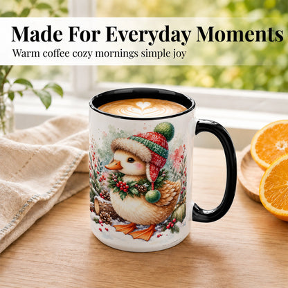 #pl[15oz|Black] Christmas Duck Coffee Mug, Watercolor Winter Duck Mug, Ceramic Cup