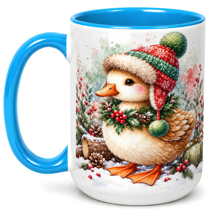 #pl[15oz|Blue] Christmas Duck Coffee Mug, Watercolor Winter Duck Mug, Ceramic Cup