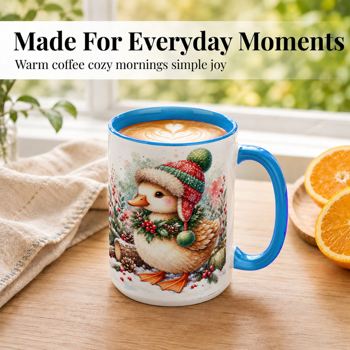 #pl[15oz|Blue] Christmas Duck Coffee Mug, Watercolor Winter Duck Mug, Ceramic Cup