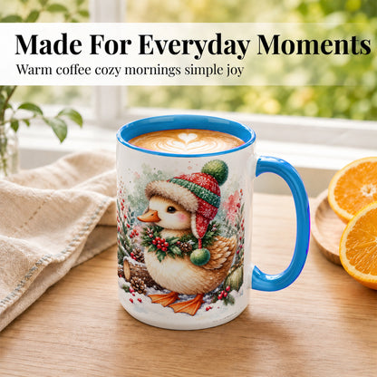 #pl[15oz|Blue] Christmas Duck Coffee Mug, Watercolor Winter Duck Mug, Ceramic Cup