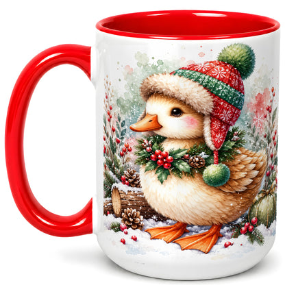 #pl[15oz|Red] Christmas Duck Coffee Mug, Watercolor Winter Duck Mug, Ceramic Cup