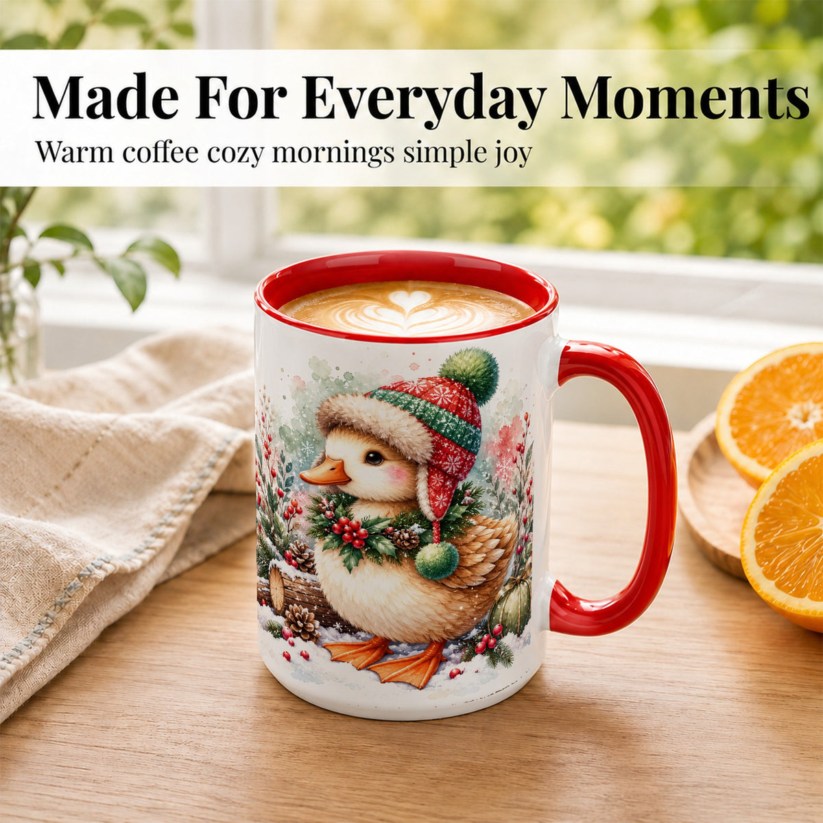 #pl[15oz|Red] Christmas Duck Coffee Mug, Watercolor Winter Duck Mug, Ceramic Cup