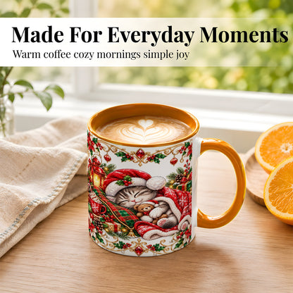 #pl[11oz|Orange] Christmas Cat Coffee Mug, Cozy Kitten Mug, Ceramic Cup