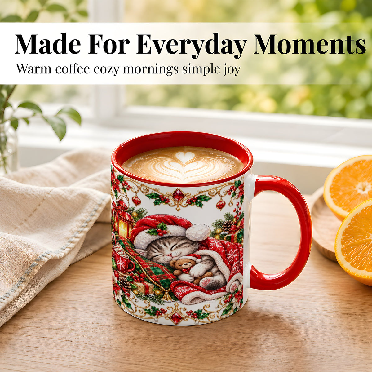 #pl[11oz|Red] Christmas Cat Coffee Mug, Cozy Kitten Mug, Ceramic Cup