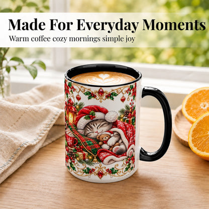 #pl[15oz|Black] Christmas Cat Coffee Mug, Cozy Kitten Mug, Ceramic Cup
