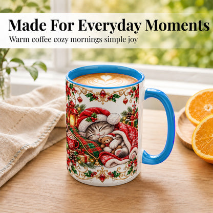 #pl[15oz|Blue] Christmas Cat Coffee Mug, Cozy Kitten Mug, Ceramic Cup