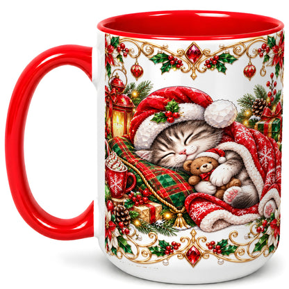 #pl[15oz|Red] Christmas Cat Coffee Mug, Cozy Kitten Mug, Ceramic Cup