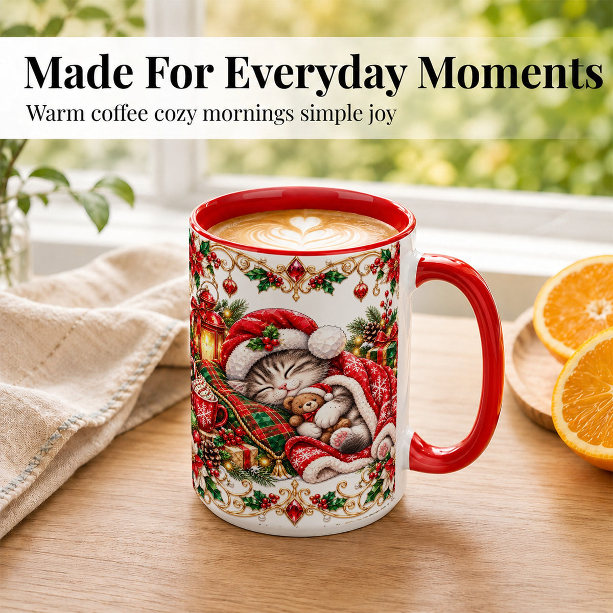 #pl[15oz|Red] Christmas Cat Coffee Mug, Cozy Kitten Mug, Ceramic Cup