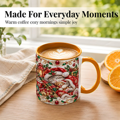 #pl[11oz|Orange] Ornate Christmas Cat Coffee Mug, Festive Kitten Mug, Ceramic Cup