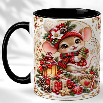 #pl[11oz|Black] Christmas Mouse Coffee Mug, Festive Mouse Mug, Ceramic Cup