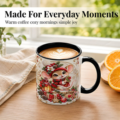#pl[11oz|Black] Christmas Mouse Coffee Mug, Festive Mouse Mug, Ceramic Cup