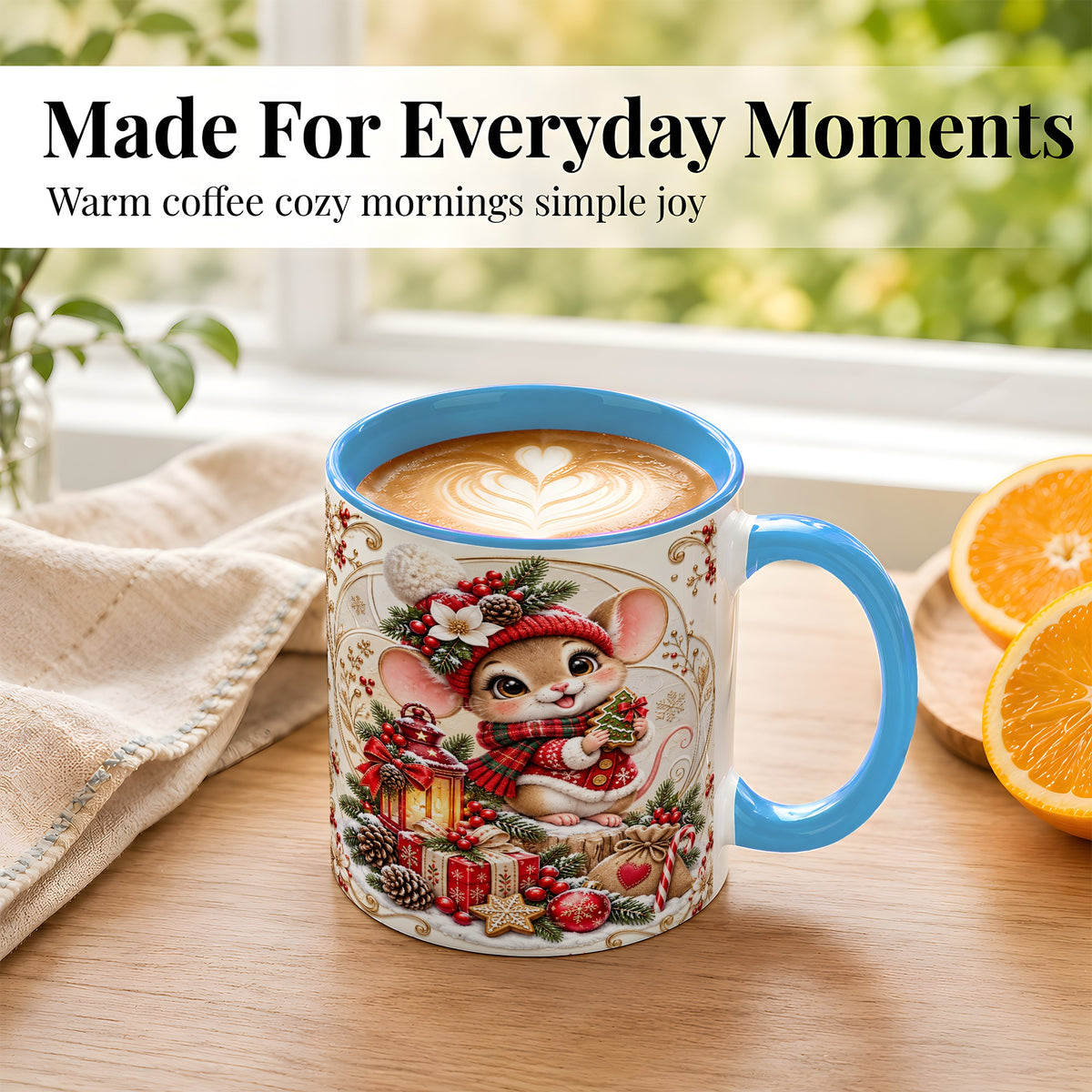 #pl[11oz|Blue] Christmas Mouse Coffee Mug, Festive Mouse Mug, Ceramic Cup