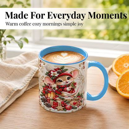 #pl[11oz|Blue] Christmas Mouse Coffee Mug, Festive Mouse Mug, Ceramic Cup